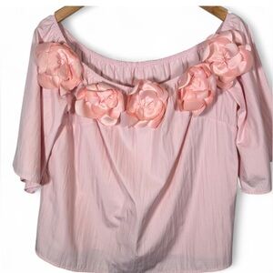 NWOT SHEIN Pink Floral Appliqué Off Shoulder Blouse Size XL